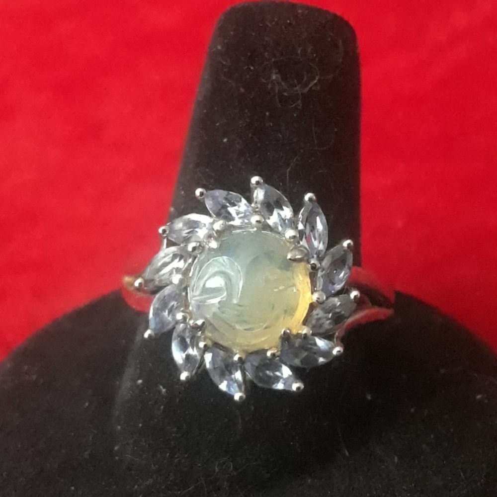 Carved Opal & tanzinite silver ring